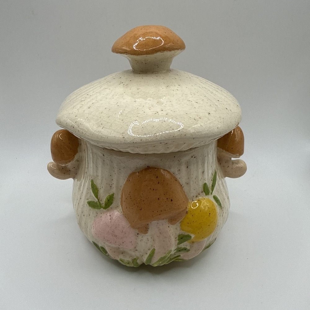 Arnel's Mushroom Ceramic Covered Sugar Bowl Jar Retro‎ 70's Mid Century Hippie